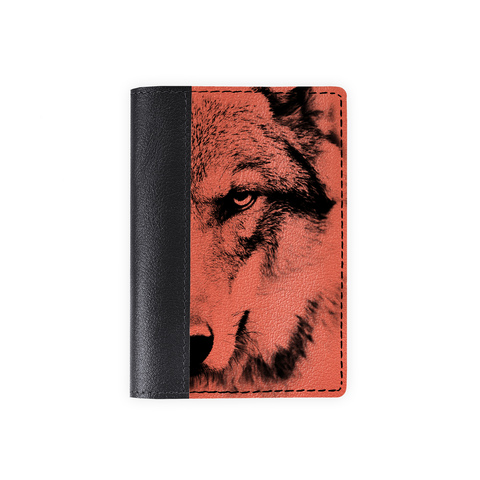 Обложка на паспорт комбинированная "Волк", черная, рыжая вставка