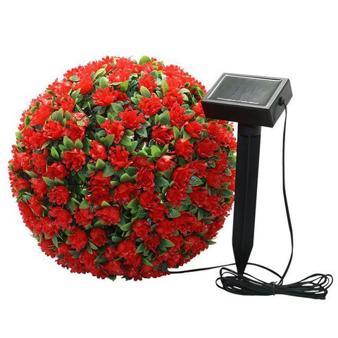 Светильник садово-парковый на солнечной батарее «Цветочный шар», красный, 20 LED (белый ), D 28 см E5209 (Feron)