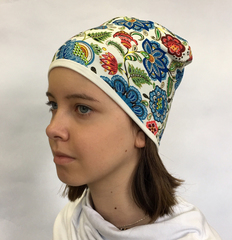 Детская шапочка бини с принтом Русские цветы