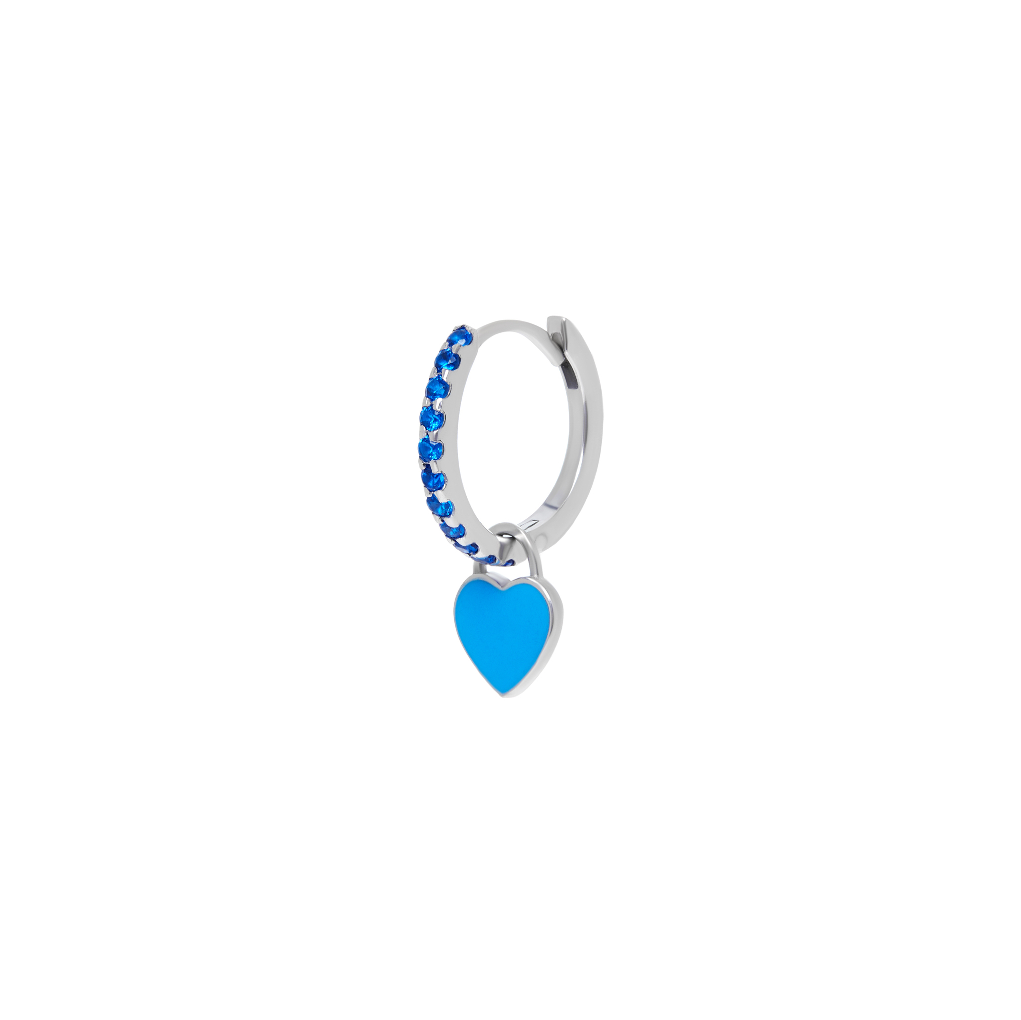 Silver Enamel Heart Mono Earring - Blue