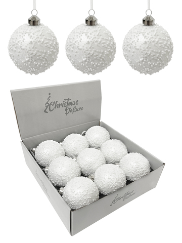 Набор шаров с бисером 8см 9шт ChristmasDeLuxe белый