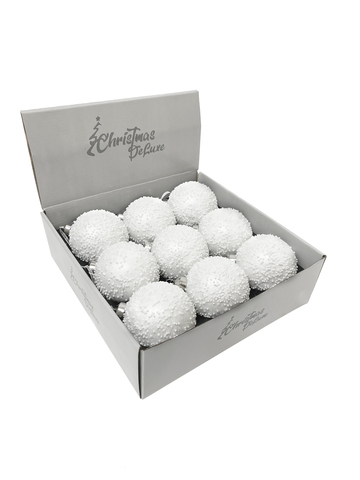 Набор шаров с бисером 8см 9шт ChristmasDeLuxe белый