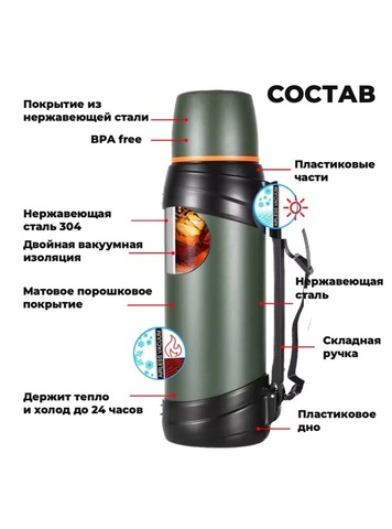 Картинка термос Skully KD938-2 Green - 4