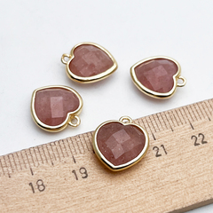 Подвеска Сердце, "клубничный" кварц, цвет золото, размер около 14*13 мм, цена за 1 шт