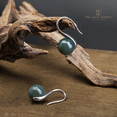 Серьги "Перлус". Нефрит морская волна.