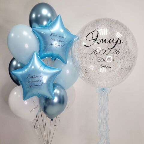 Композиция из шаров на выписку мальчика