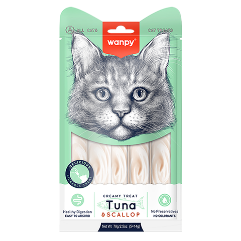 Wanpy Cat Лакомство для кошек "нежное пюре" из тунца и гребешка 25 шт х14 г