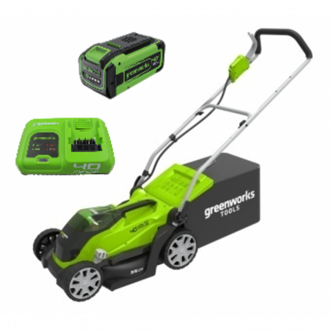 Аккумуляторная газонокосилка Greenworks G40LM35K5, 40v, 35 см,2501907U8B, с аккумулятором 8 А·ч и быстрым зарядным устройством
