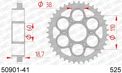 50901-41 звезда задняя DUCATI 1200 Monster, Panigale (ведомая) стальная, 525, AFAM