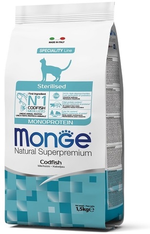 Monge Cat Monoprotein Sterilised Merluzzo корм для стерилизованных кошек с треской 1,5 кг