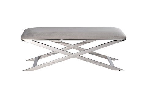 Банкетка велюровая Garda Decor светло-серая с хромированными ножками