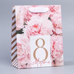 Пакет крафтовый вертикальный «Цветочный» (MS 23 х 18 х 10 см) розовый