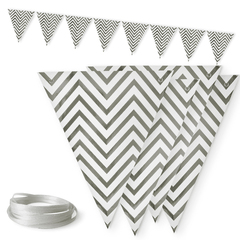 Гирлянда Флажки, Белые зигзаги, Серебро, Металлик, 200 см, 16*20 см*8 шт