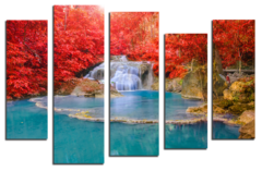 Модульная картина "Водопад в алом лесу"