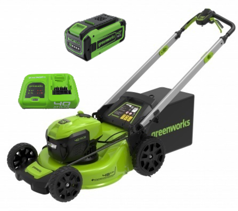 Аккумуляторная самоходная газонокосилка Greenworks GD40LM48SPK5, 40v, 48 см, (2517407UH5A), с аккумулятором 8 А·ч и быстрым зарядным устройством