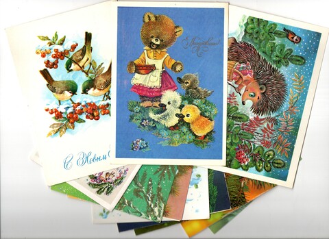 Подборка Новогодних поздравительных открыток — 12 штук — разные — чистые, без повторов - СССР