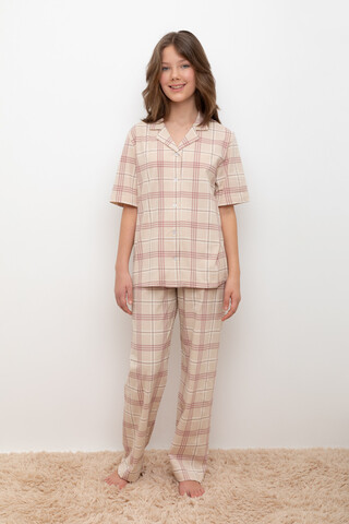 пижама  для девочки  КБ 2829/бежевый,текстильная клетка