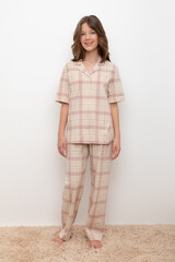 пижама  для девочки  КБ 2829/бежевый,текстильная клетка