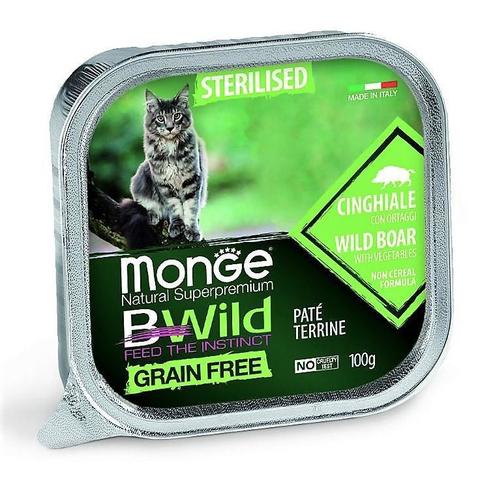 Monge Cat BWild GRAIN FREE беззерновые консервы из кабана с овощами для стерилизованных кошек 100г