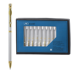 Ручка шариковая, автоматическая, Basir, синие чернила, серия "Diamond", поворотный механизм, серебристый корпус со стразами, 12 шт