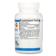 Nordic Naturals, Vitamin D3 5000, витамин D3 со вкусом апельсина, 5000 МЕ, 120 мягких желатиновых капсул