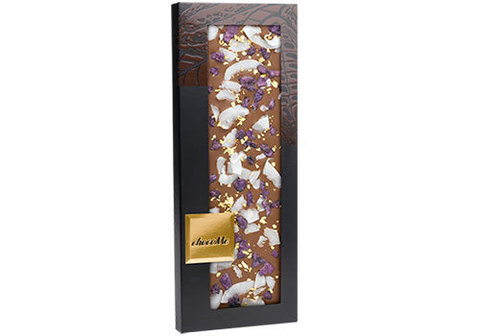 Молочный шоколад со съедобным золотом, лепестками фиалки и кокосовой стружкой, 100г