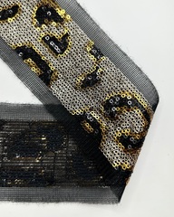Тесьма-сетка с вышивкой пайетками, цвет: золото/чёрный, 40мм