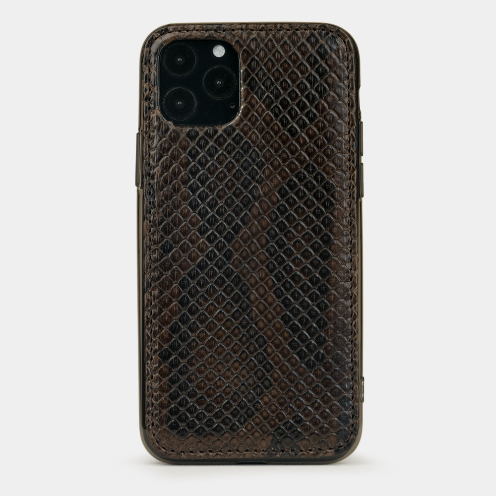 Чехол-накладка для iPhone 11 Pro из натуральной кожи питона, темно-коричневого цвета