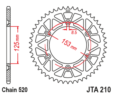 Звезда ведомая алюминиевая JTA210 48RED