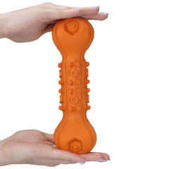 Mr.Kranch игрушка для собак Гантель дентальная с пищалкой оранжевая с ароматом бекона 22
