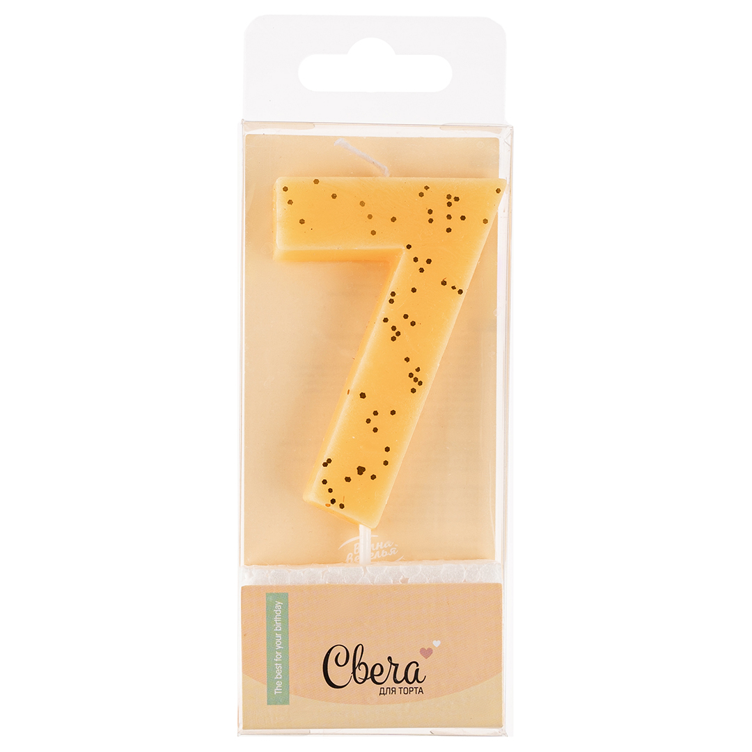 Свеча-цифра ЭКО, Кремовый, с блестками, 