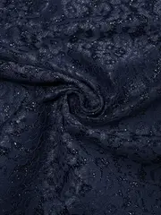 Ткань кружево на трикотажной основе люрекс, 230 гр/м2, 150 см, т.синий, под заказ