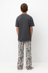 пижама  для мальчика  КБ 2831/темно-серый,милитари на бежевом