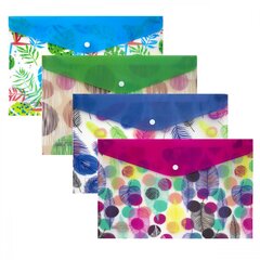 
          Папка-конверт на кнопке Yalong, A4, 260х360 мм, 160 мкм, ассорти, полупрозрачная с рисунком, "Яркий принт"