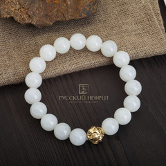 Браслет "Лотос". Белый нефрит. 12мм