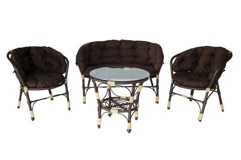 Набор мебели Garden Story Багамы Лайт Х 7у(диван+1штаб 2 крес+3уп подуш+стол+стекл) иск рот корич,м/э корич (Б)