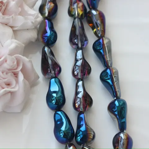 Бусины стеклянные, графитовый с переливами, фриформ 22*13 мм, 1 бусина, МК040