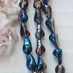 Бусины стеклянные, графитовый с переливами, фриформ 22*13 мм, 1 бусина, МК040