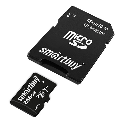 Карта памяти Micro-SD 256 GB Smart Buy Class 10 PRO U3 V30 для видеонаблюдения с адаптером SD (Черный)