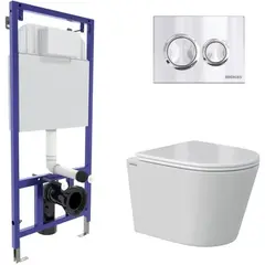 Berges 43377 Комплект : инсталляция NOVUM кнопка O3 хром глянец, унитаз VITA Rimless 49 см, сиденье дюропласт микролифт, быстросъём фото
