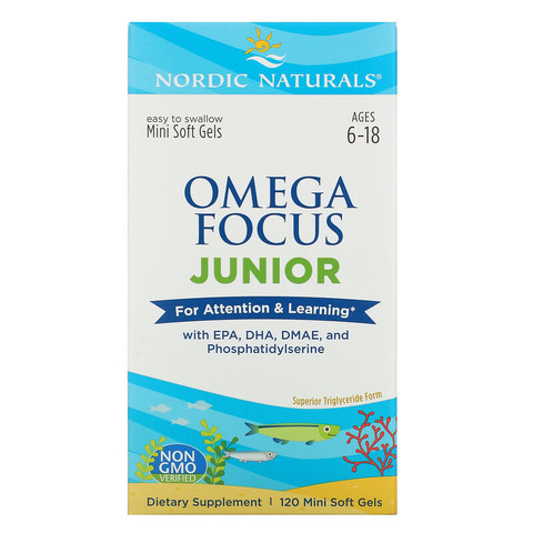 Nordic Naturals, Omega Focus Junior, для детей от 6 до 18 лет, 120 мягких желатиновых мини-капсул