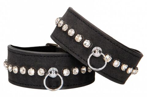 Черные наручники Diamond Studded Wrist Cuffs - Shots Media BV Ouch! OU570BLK