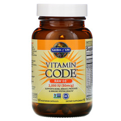 Garden of Life, Vitamin Code, RAW D3, 50 mcg (2,000 IU), 60 Vegetarian Capsules