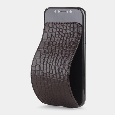 Чехол для iPhone X/XS из натуральной кожи аллигатора, темно-коричневого цвета