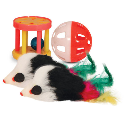 Triol XW4800 набор игрушек для кошек (2 мыши, шар-погремушка, барабан)