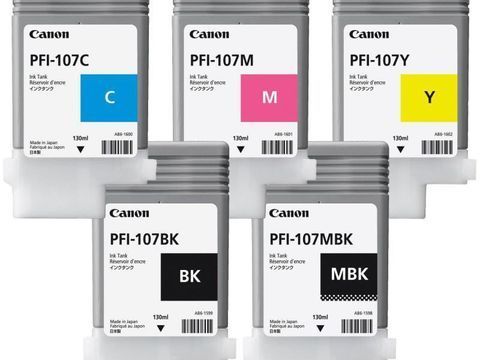 Комплект картриджей Canon PFI-107 (MBK,BK,M,C,Y) 5шт х 130мл для Canon iPF660, iPF680, iPF685, iPF770, iPF780, iPF785