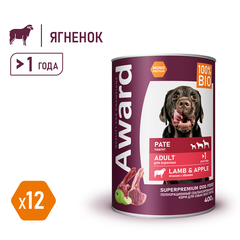 AWARD консервы для взрослых собак паштет из ягненка с яблоком 400г