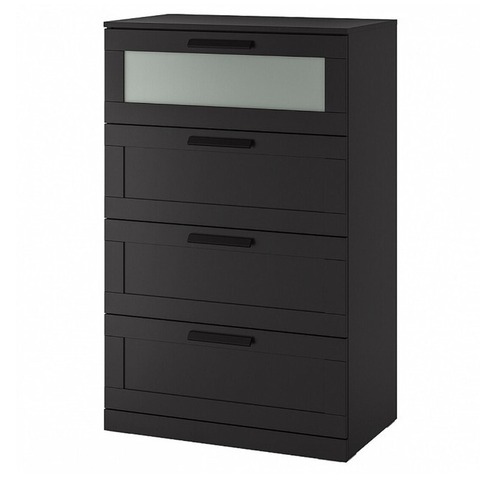 Комод СКАНДИ 4 ящика (BRIMNES), 78*46*124 см, дуб венге/матовое стекло