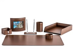 Набор настольный подарочный их кожи цвет орех 7 предметов №151