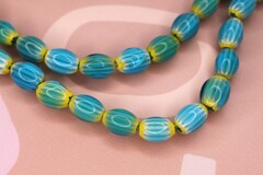 Бусина керамика 14х8 мм желто-голубая